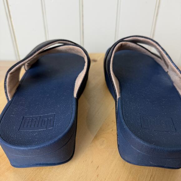 FitFlop NWOBox Womens Lulu Cross Glitz Slide Shoe Navy Blue Metallic 9M Comfort - Picture 8 of 14